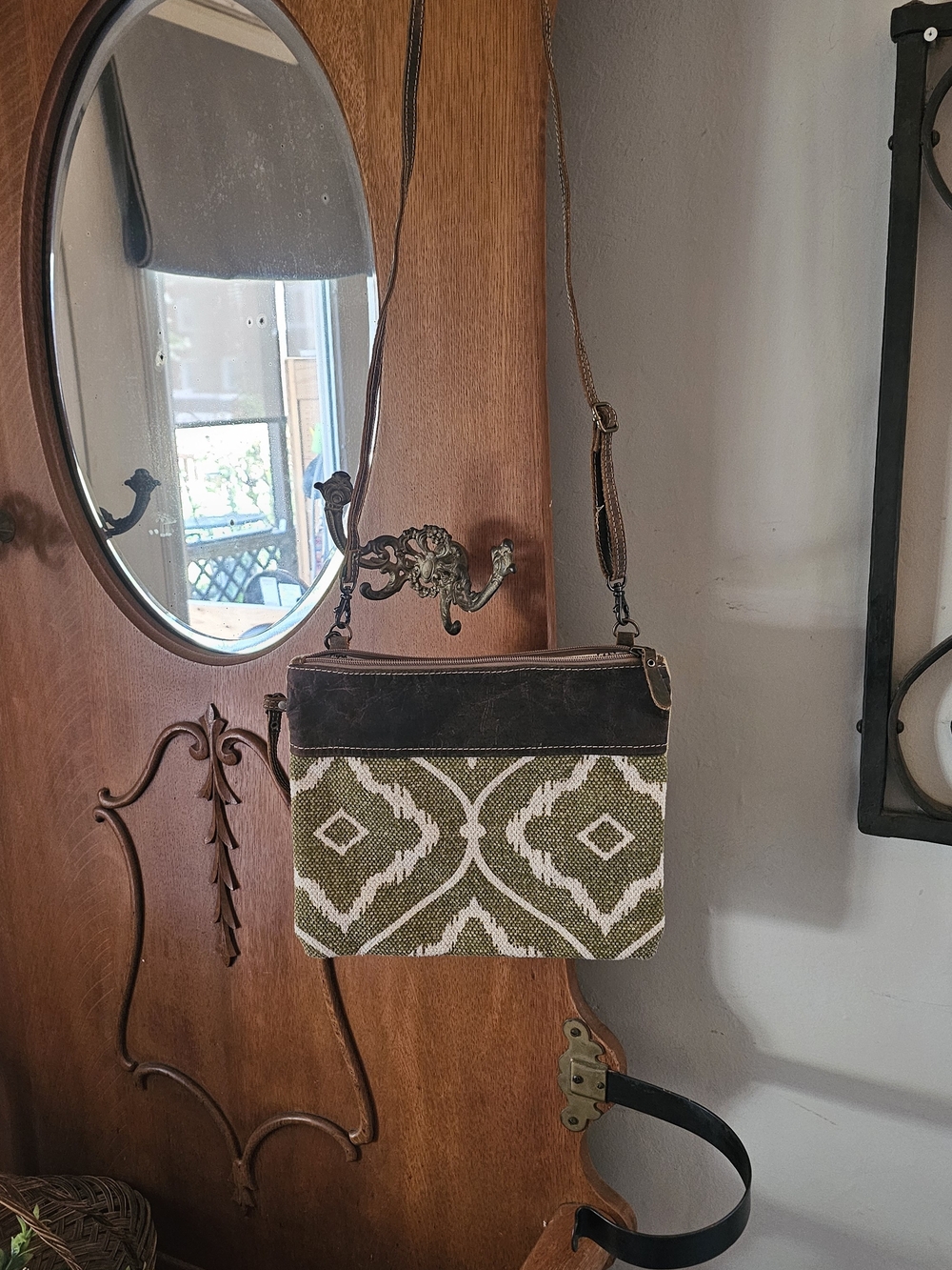 Myra Bag Canvas & Leather Crossbody | Olive Ikat Boho Convertible Purse